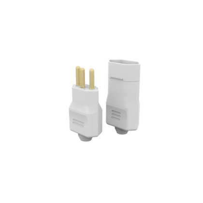 Conjunto: Plugue 180° 2P+T 20A + Femea 180° 2P+T 20A, Branco