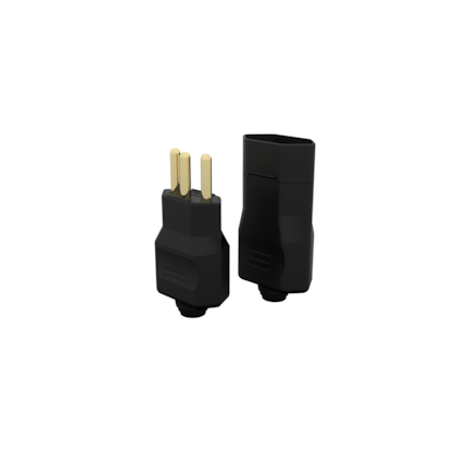 Conjunto: Plugue 180° 2P+T 20A + Femea 180° 2P+T 20A, Preto